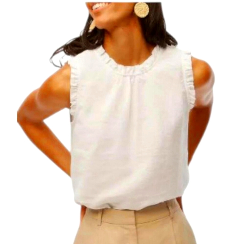 NWT J. Crew Linen/Cotton Blend White Blouse with Elegant Design Size S